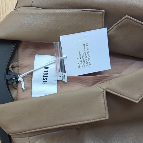 Pistola Roman oversized double breasted faux leather blazer taupe large NWT - Picture 3 of 7